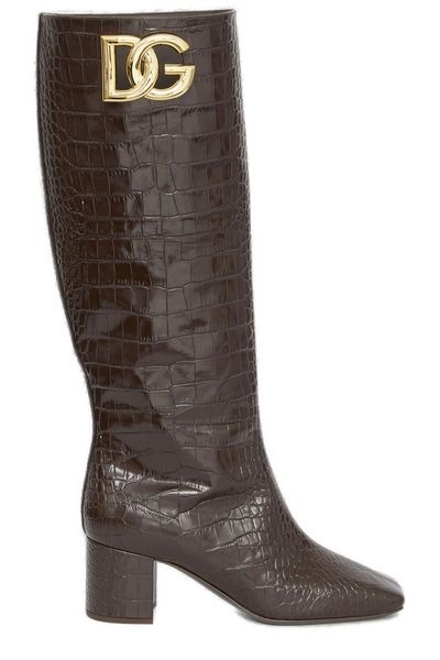 DOLCE & GABBANA High-Quality Leather Jackie Embossed Boots for Women