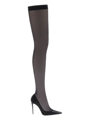DOLCE & GABBANA Stretch Tulle Thigh-High Boots for Women - Black