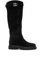 DOLCE & GABBANA Suede Knee-High Boots with Signature Embellishments