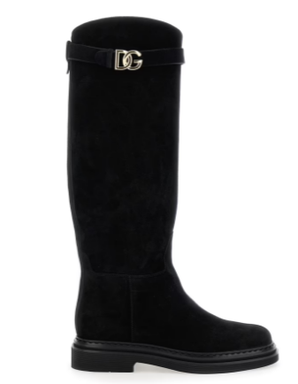 DOLCE & GABBANA Suede Knee-High Boots with Signature Embellishments