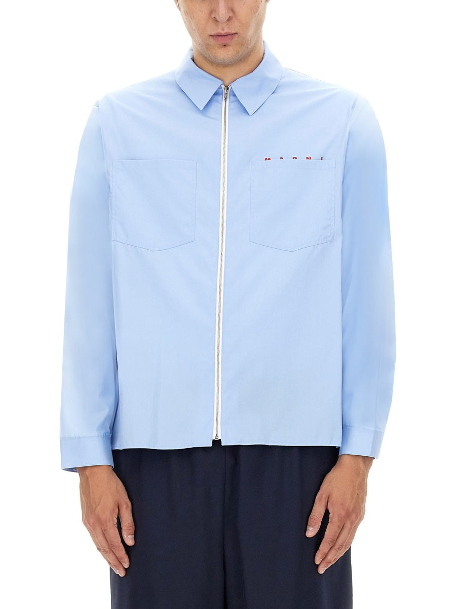 MARNI Men's Oversized Logo Woven Shirt - Size 50