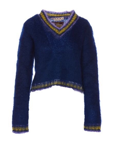 Áo len phối lông mịn Royal Blue với tay dài - FW23