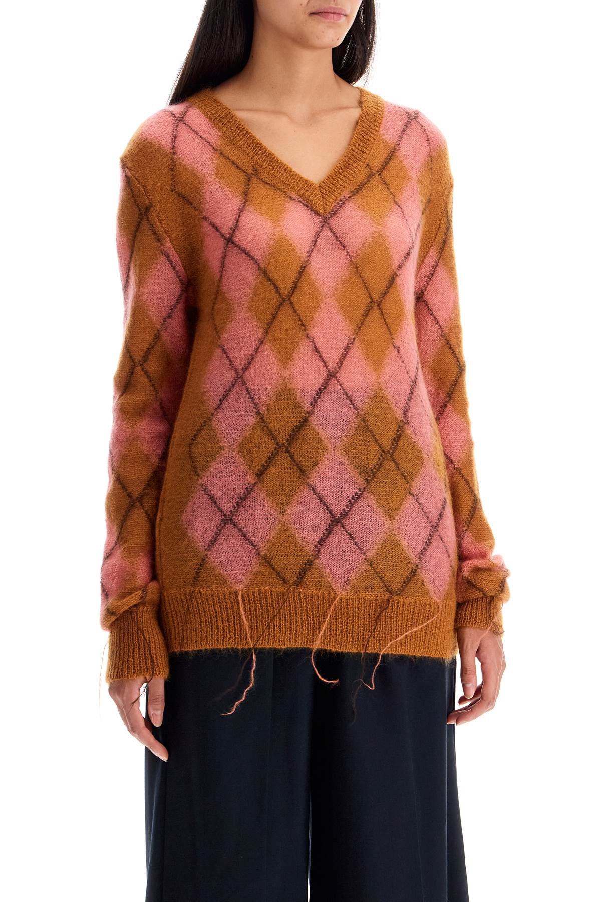 MARNI Distressed Diamond-Pattern Mohair Sweater