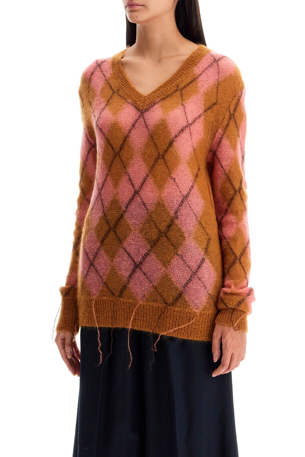 MARNI Distressed Diamond-Pattern Mohair Sweater