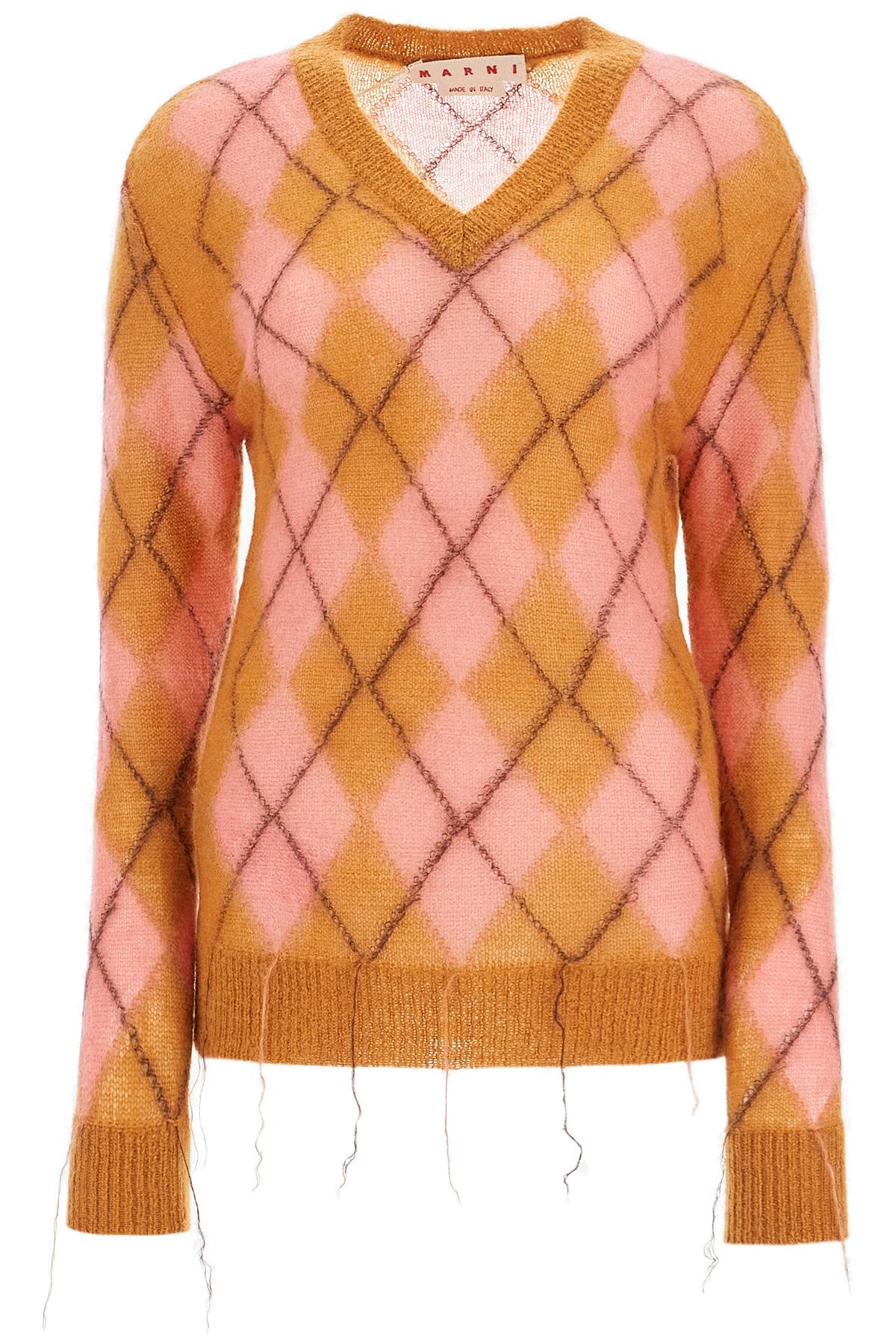 MARNI Distressed Diamond-Pattern Mohair Sweater