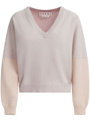 MARNI Two-Tone V-Neck Sweater with Statement Sleeves