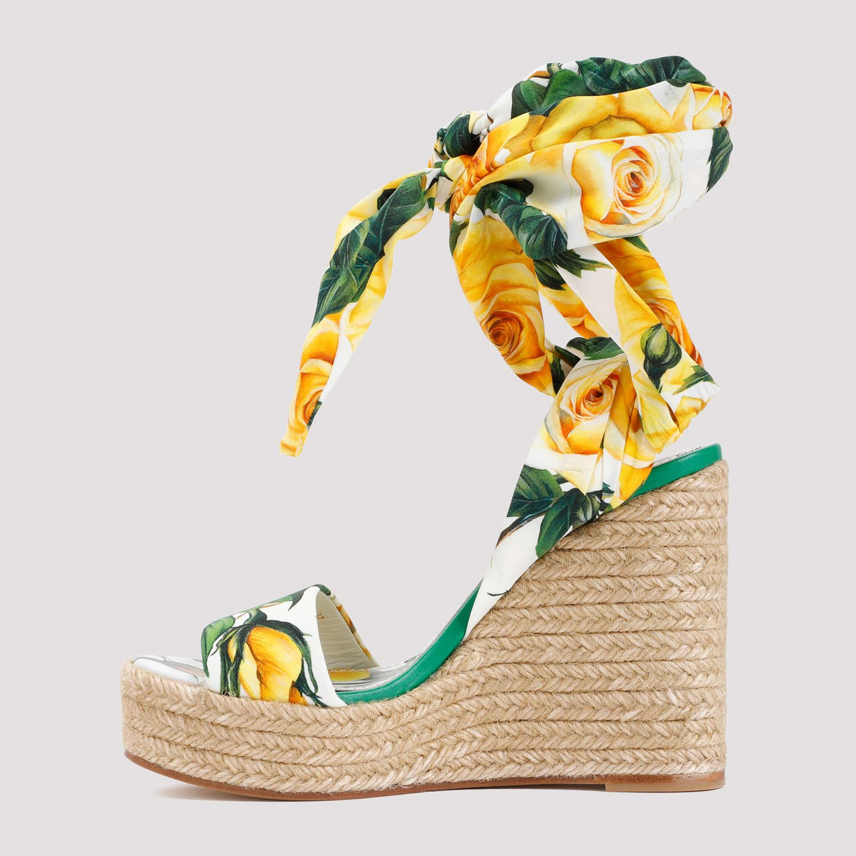 Floral Silk Wedge Sandals for Women - Yellow