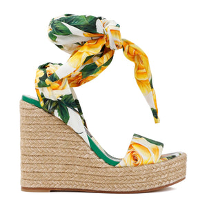 Sandal Đế Cao Floral Silk Cho Nữ - Vàng