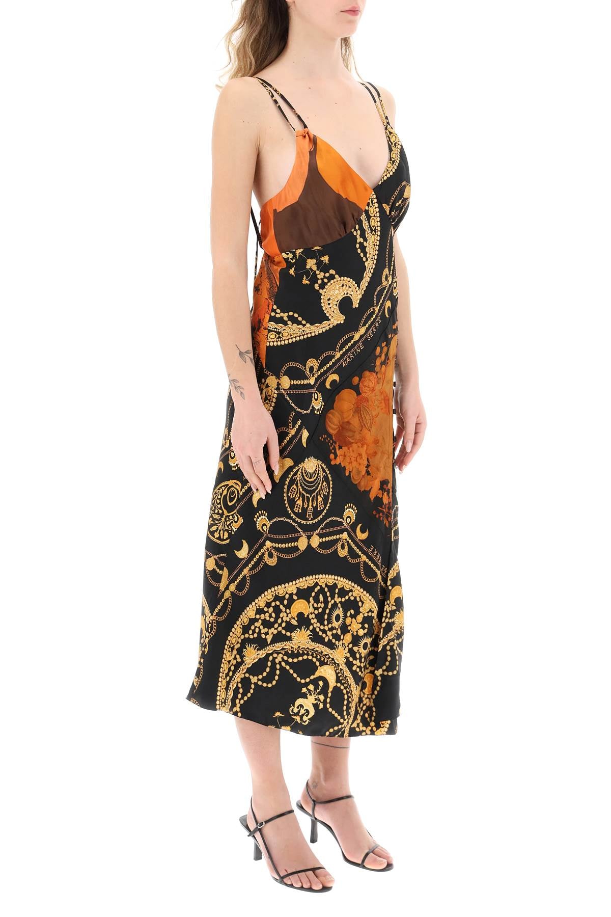 SS23ミックスカラーの女性用シルクプリントドレス