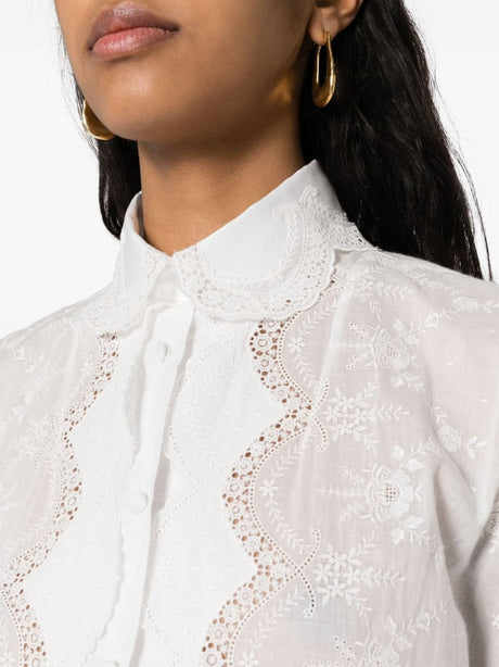 ERMANNO SCERVINO Floral Embroidered Scalloped Collar Cotton Dress