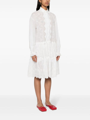 ERMANNO SCERVINO Floral Embroidered Scalloped Collar Cotton Dress