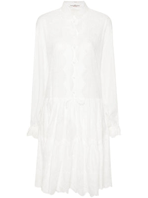 ERMANNO SCERVINO Floral Embroidered Scalloped Collar Cotton Dress