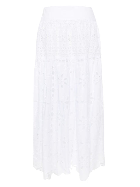 女士白色蕾丝镂空棉质长裙