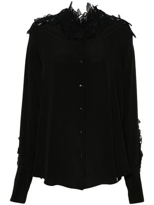 ERMANNO SCERVINO Embroidered Cotton Shirt with Floral Lace Appliqué