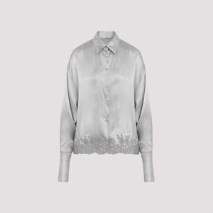 ERMANNO SCERVINO Luxurious Grey Embroidered Silk Shirt