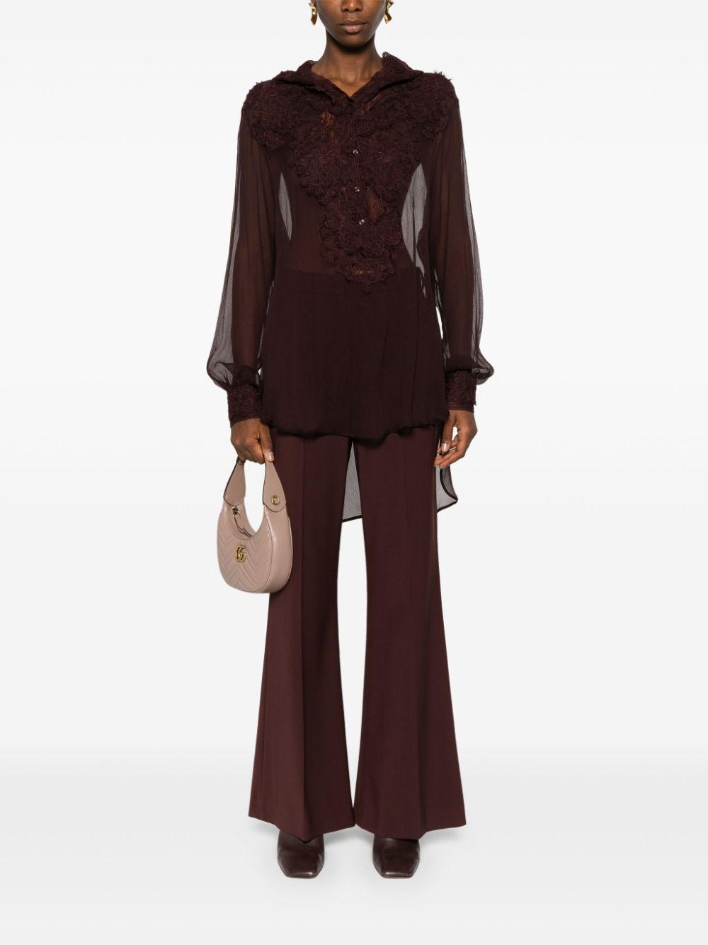 ERMANNO SCERVINO CEDAR BROWN SILK LACE SHIRT