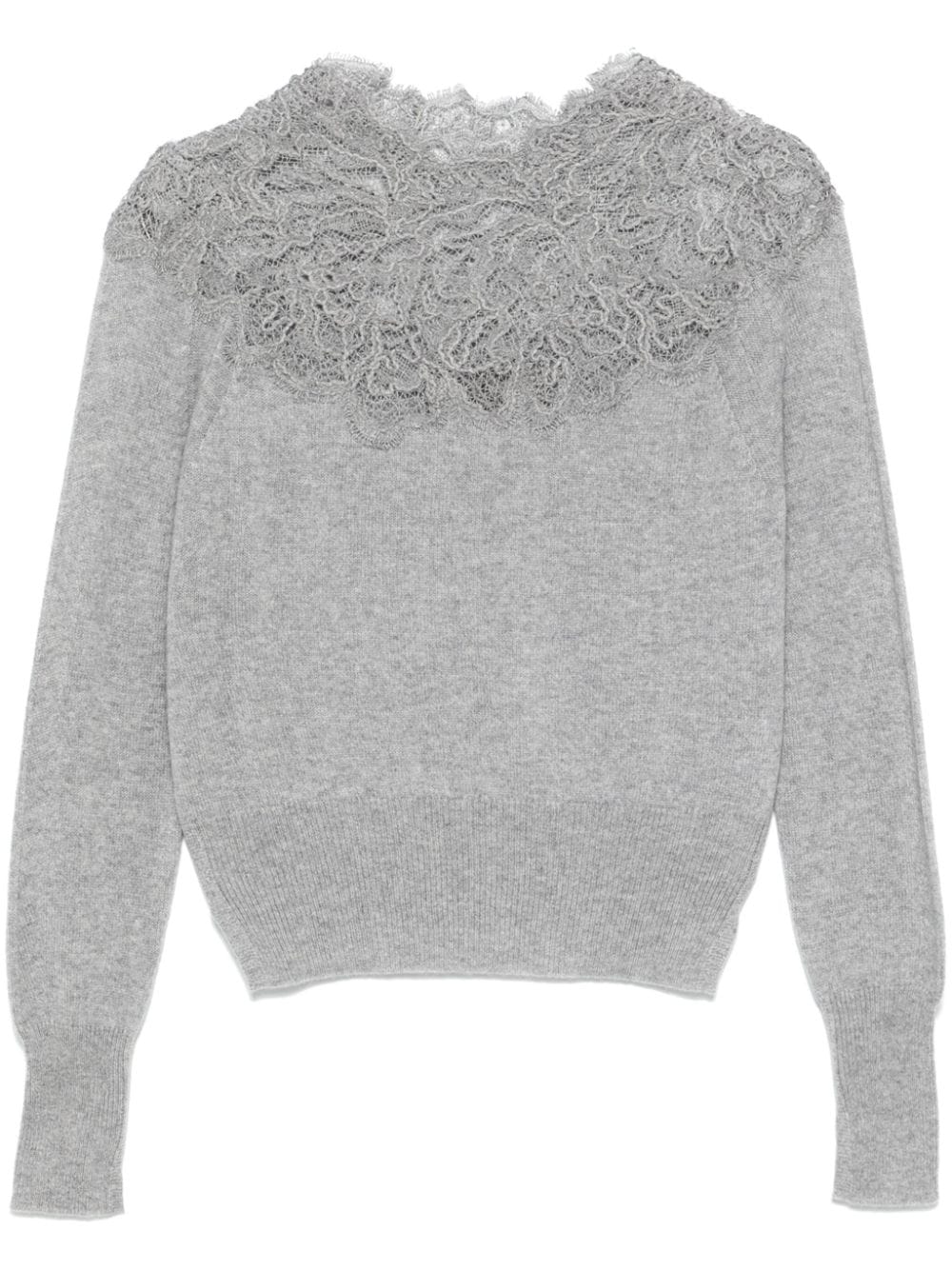 ERMANNO SCERVINO Embroidered Wool Sweater with Lace Detailing - Medium Grey