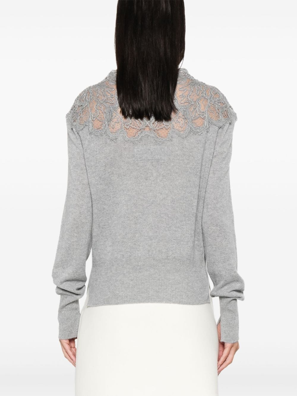 ERMANNO SCERVINO Embroidered Wool Sweater with Lace Detailing - Medium Grey