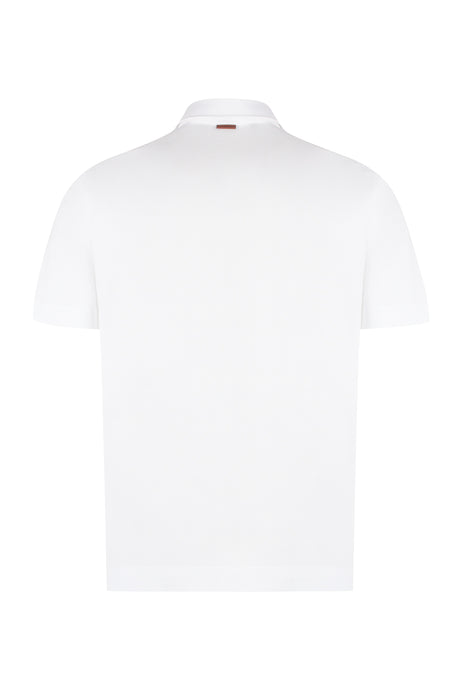 ZEGNA Men's Short Sleeve White Cotton Pique Polo Shirt with Hemline Side Slits