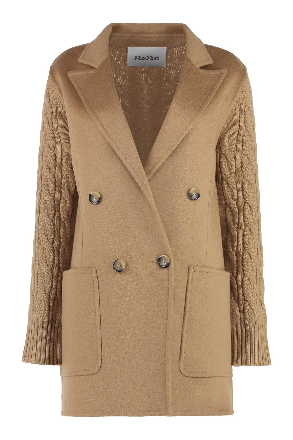 MAX MARA Double-Breasted Brown Cable-Knit Jacket with Horn Buttons