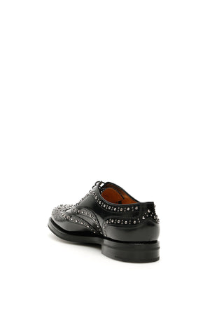 CHURCH'S Black Brushed Leather Oxford Shoes with Brogue Detailing and Micro Studs for Women