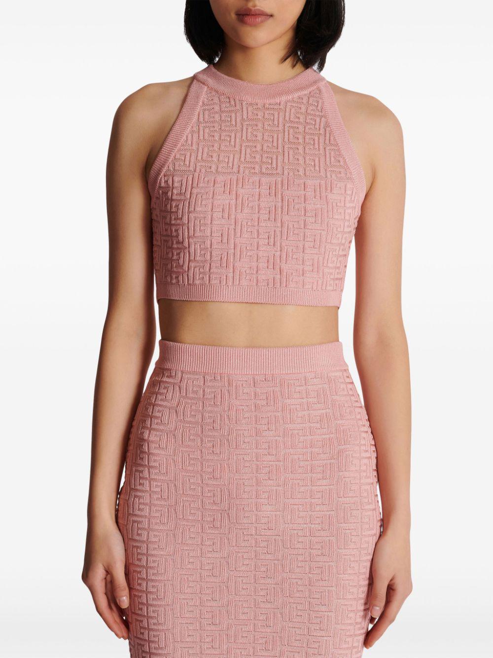 BALMAIN Metallic Monogram Jacquard Crop Top