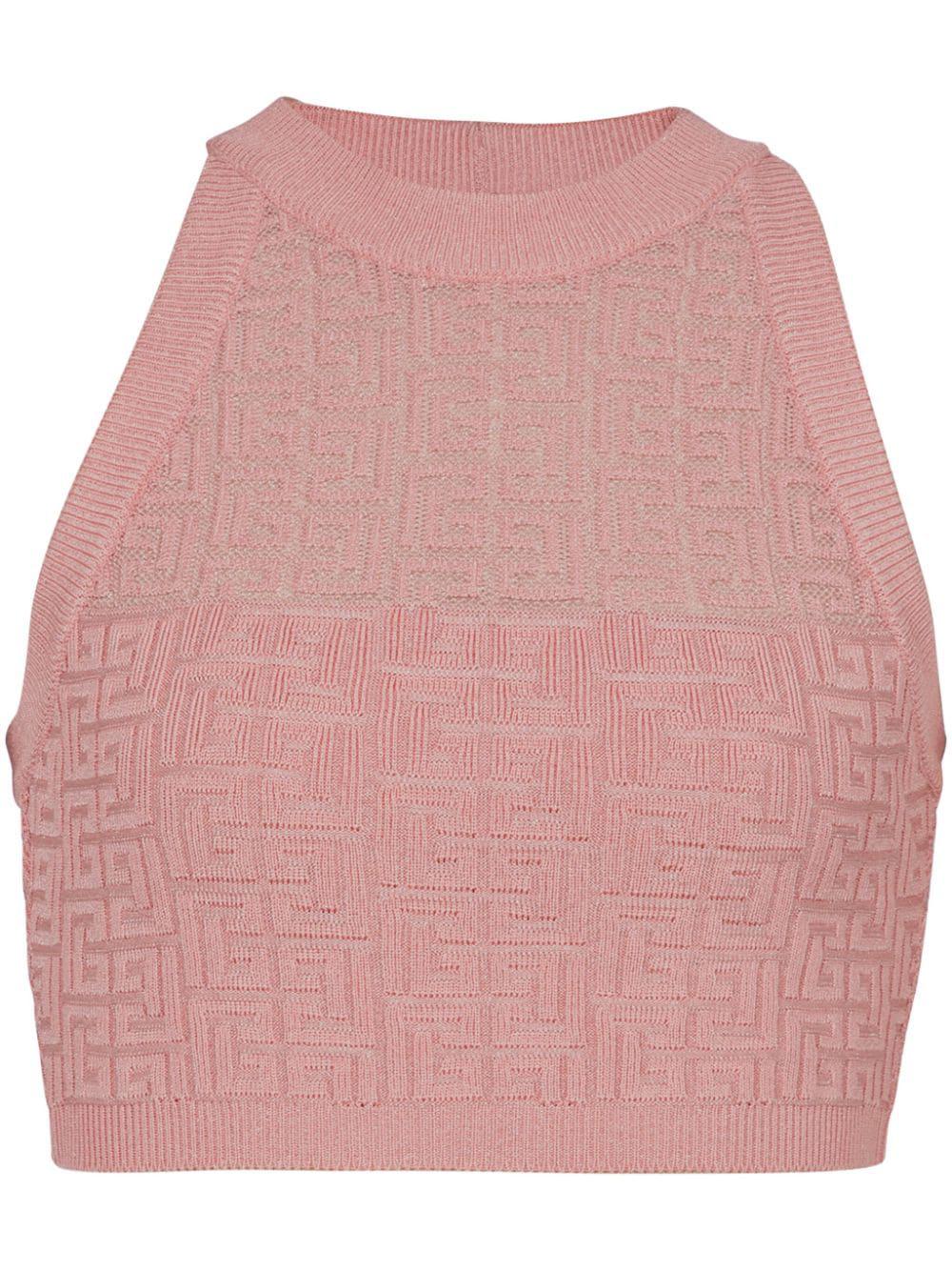 BALMAIN Metallic Monogram Jacquard Crop Top