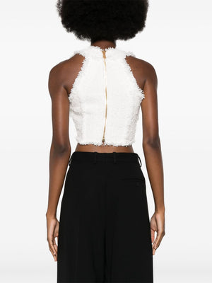 BALMAIN Elegant V-Neck Halter Cropped Top