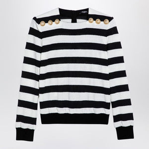 BALMAIN Chic Striped Sweater with Gold Button Epaulettes