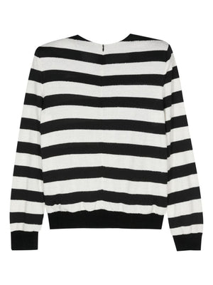 BALMAIN Elegant Striped Knit Top with Gold-Tone Button Accents