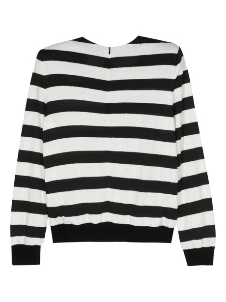 BALMAIN Elegant Striped Knit Top with Gold-Tone Button Accents