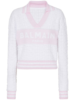 BALMAIN Elegant Monogram Polo Shirt in Light Pink