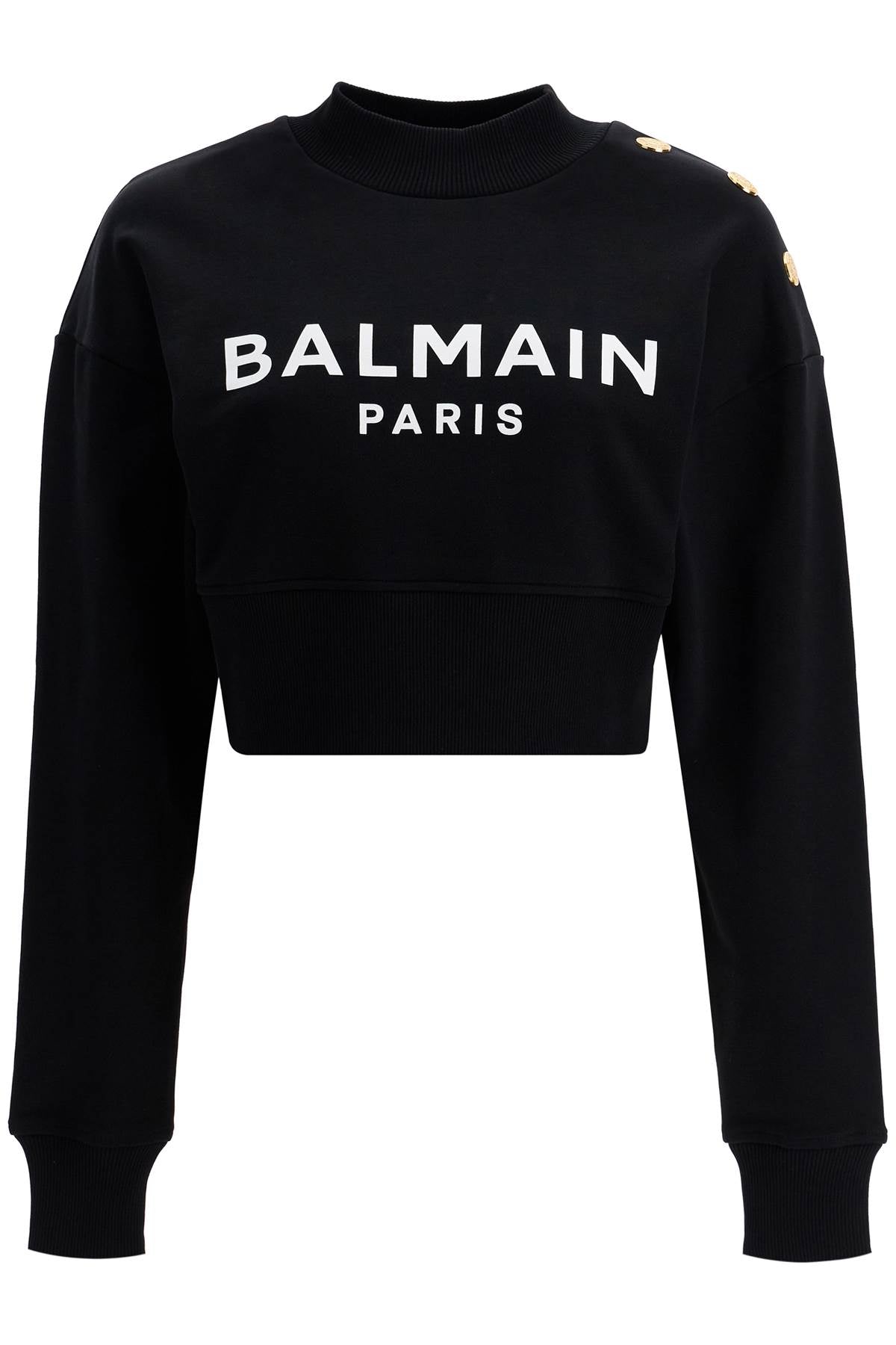 BALMAIN Chic Cropped Sweatshirt with Embellished Shoulder