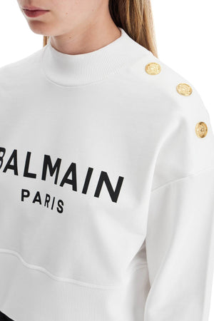 BALMAIN Chic Cropped Sweatshirt with Embellished Shoulder