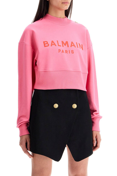 BALMAIN Chic Cropped Sweatshirt with Embellished Shoulder