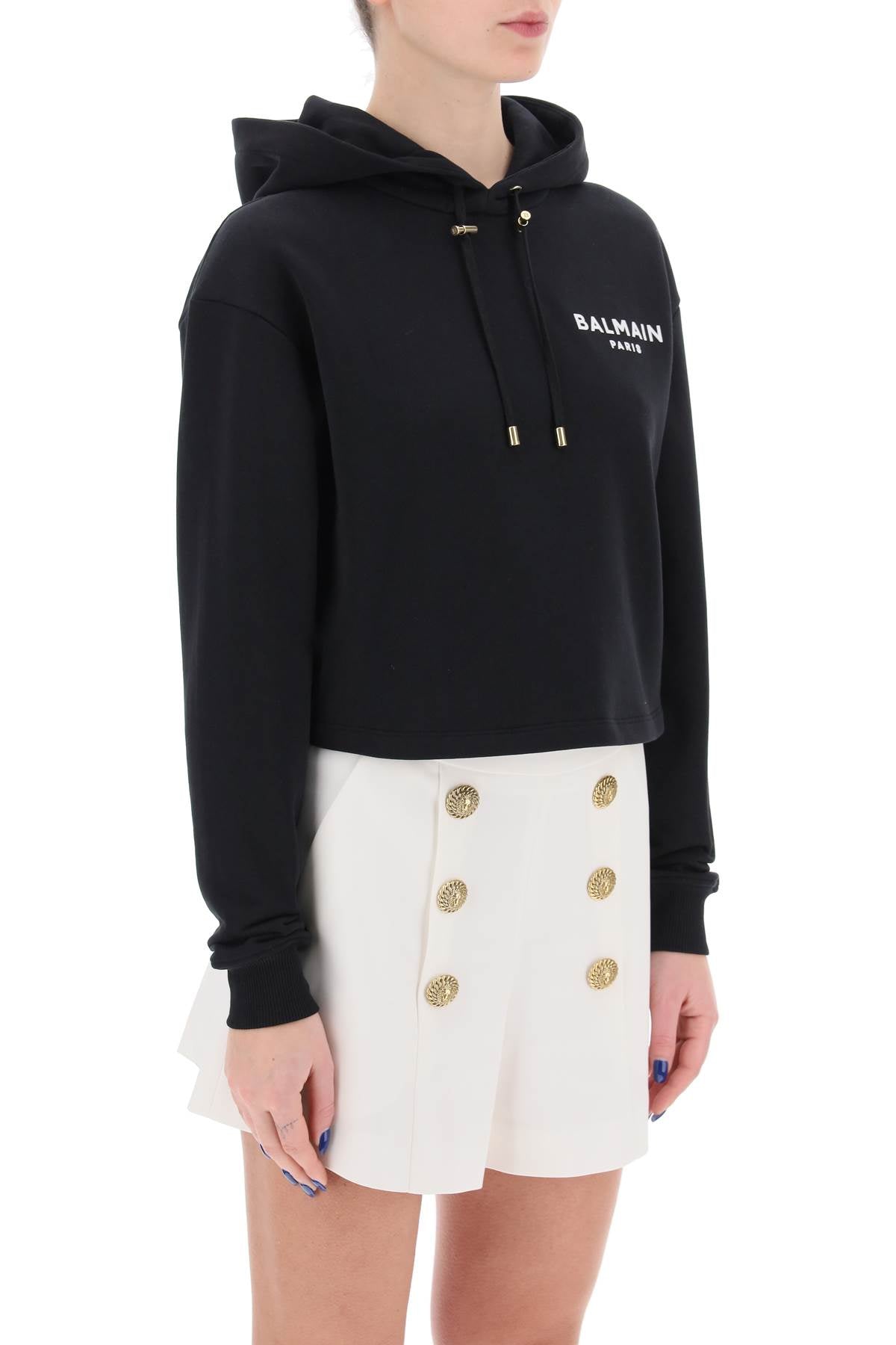 BALMAIN Cropped Mini Hoodie with Logo Accent