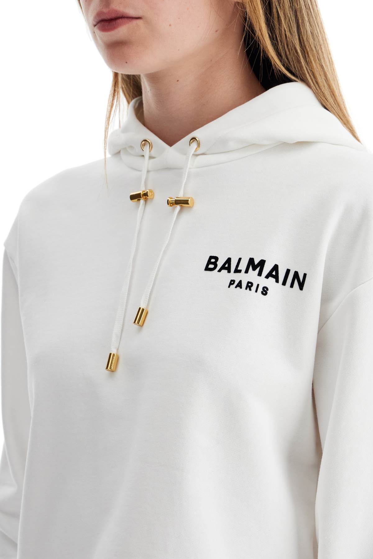 BALMAIN Cropped Mini Hoodie with Logo Accent