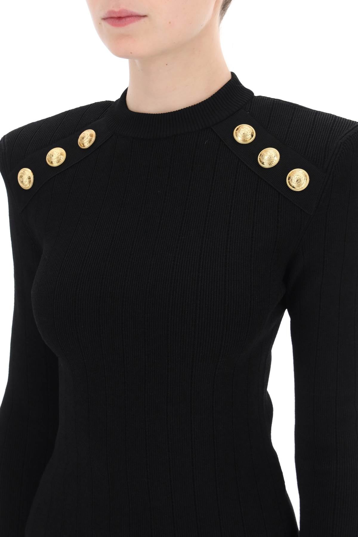 BALMAIN Elegant Crew-Neck Sweater with Gold-Tone Buttons