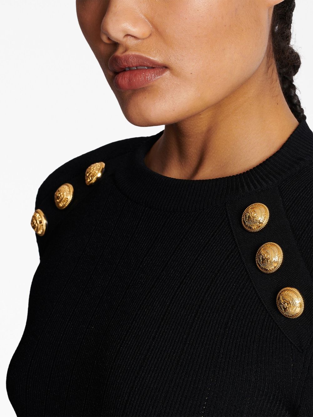 BALMAIN Elegant Buttoned Black Knit Pullover