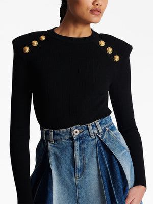 BALMAIN Elegant Buttoned Black Knit Pullover