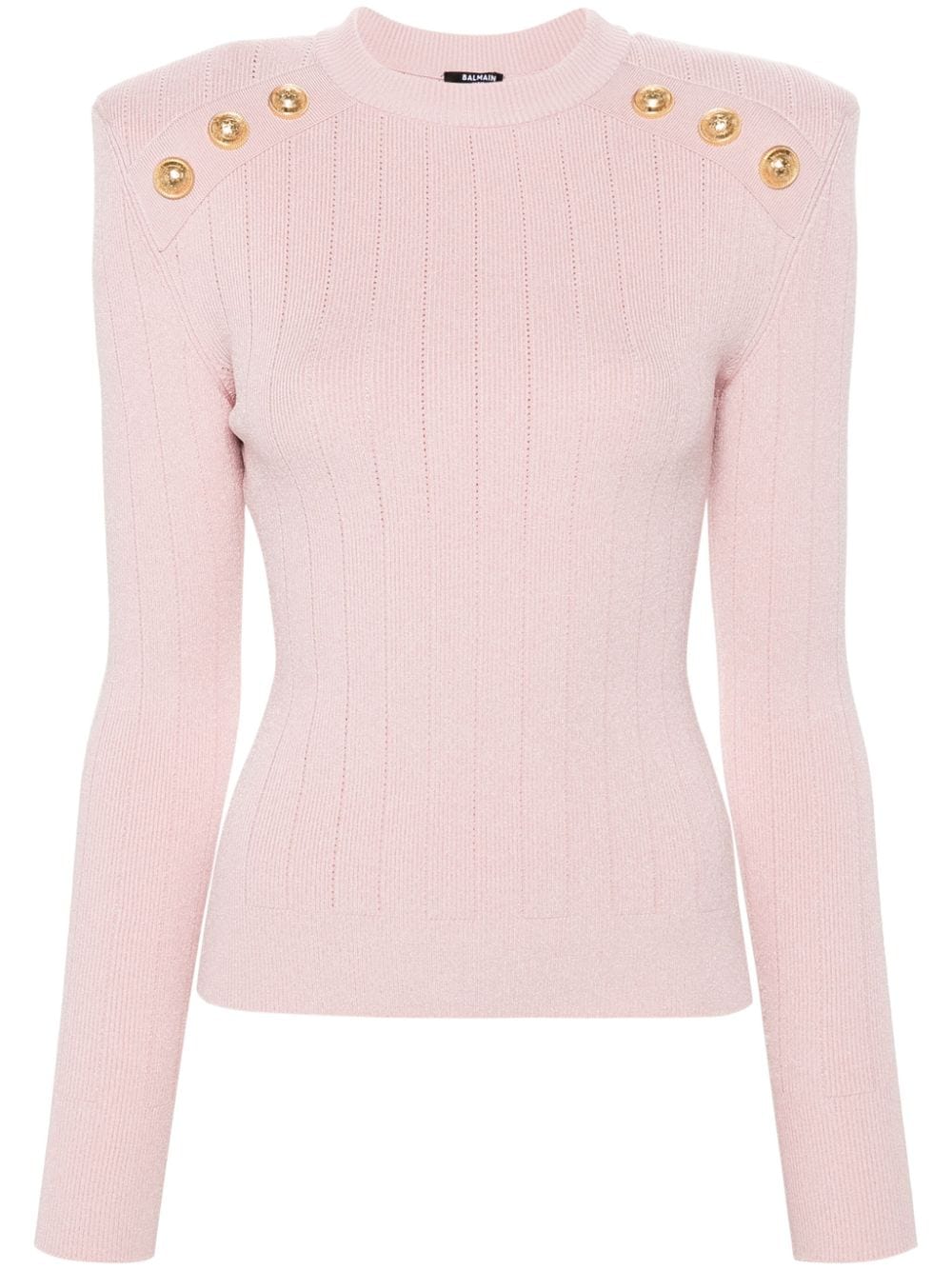 BALMAIN Chic Rose Pink Buttoned Knit Sweater