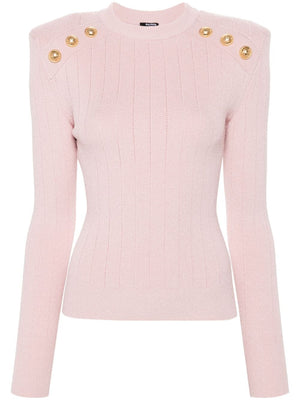 BALMAIN Chic Rose Pink Buttoned Knit Sweater