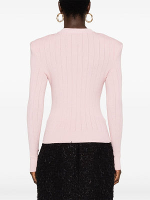 BALMAIN Chic Rose Pink Buttoned Knit Sweater