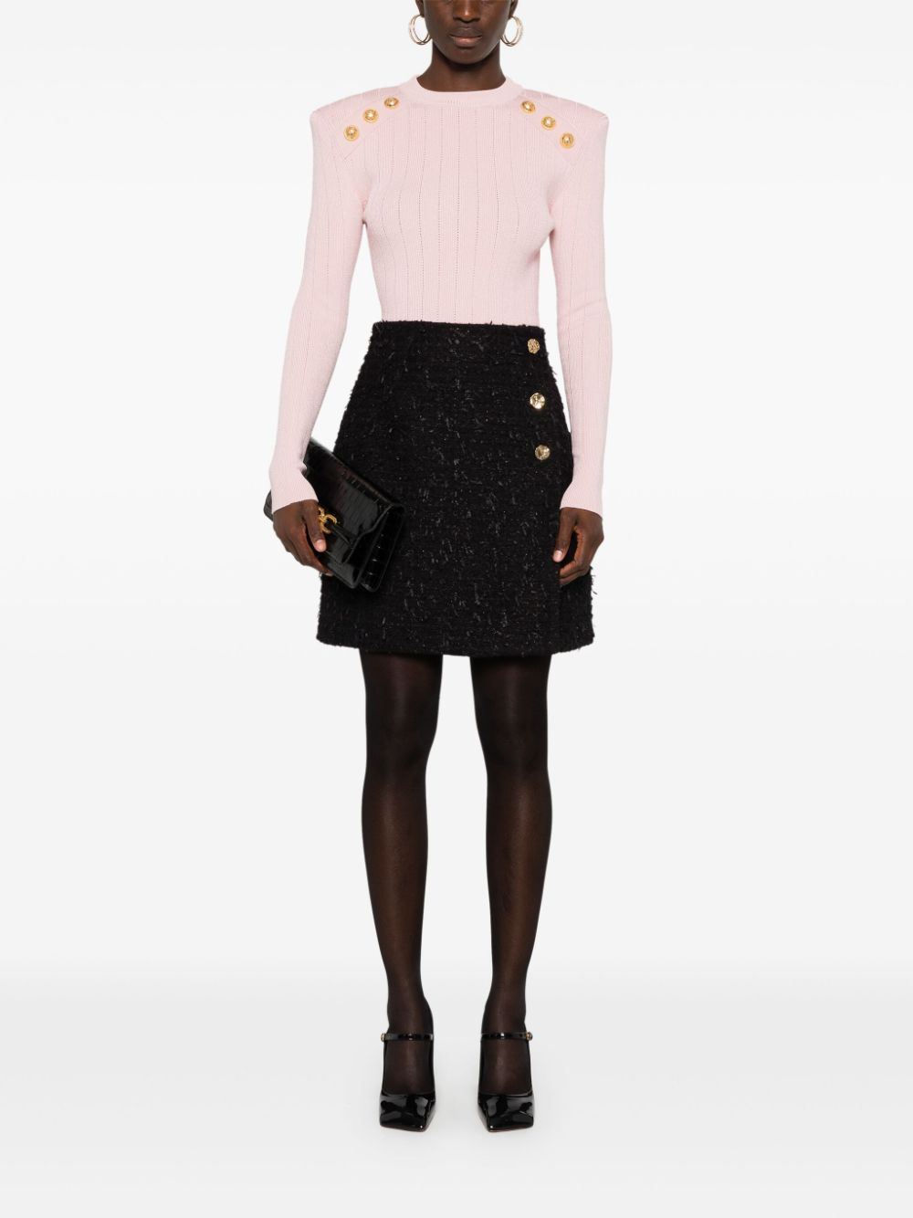 BALMAIN Chic Rose Pink Buttoned Knit Sweater