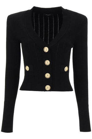 BALMAIN Structured Shoulder V-Neck Cardigan