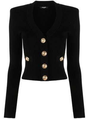 BALMAIN Elegant V-Neck Buttoned Cardigan