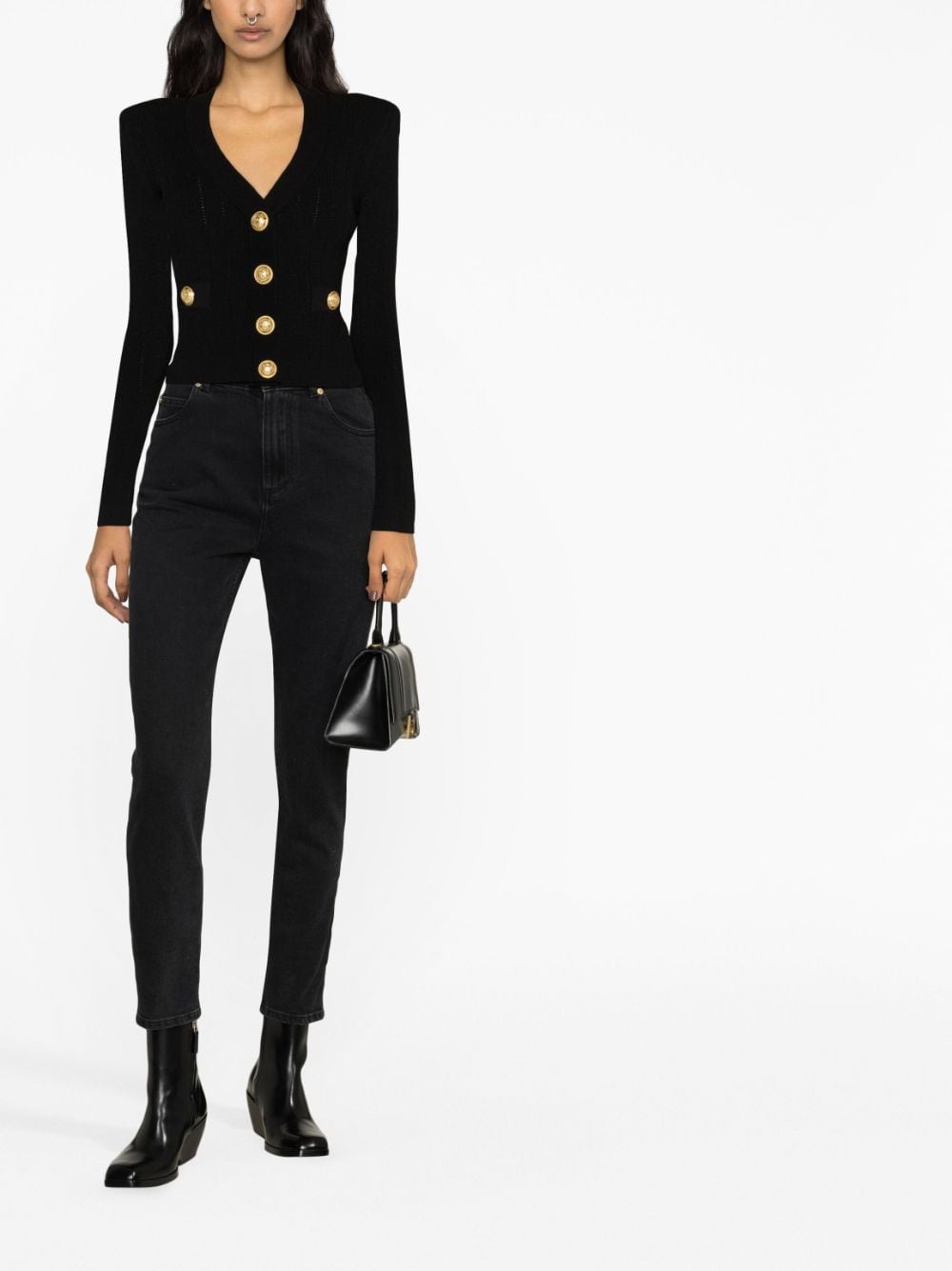 BALMAIN Elegant V-Neck Buttoned Cardigan