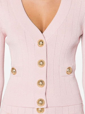 BALMAIN Elegant Pink Cropped Cardigan with Golden Buttons