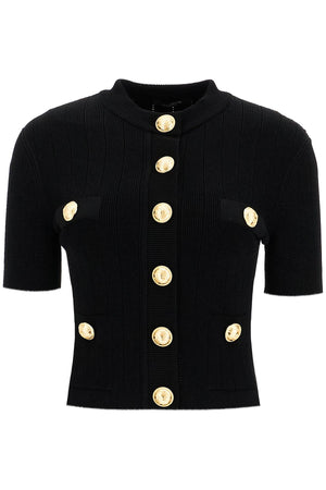 BALMAIN Structured Shoulder V-Neck Cardigan