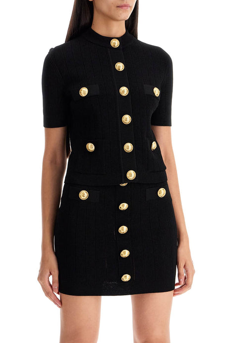 BALMAIN Elegant Black Cardigan with Golden Buttons